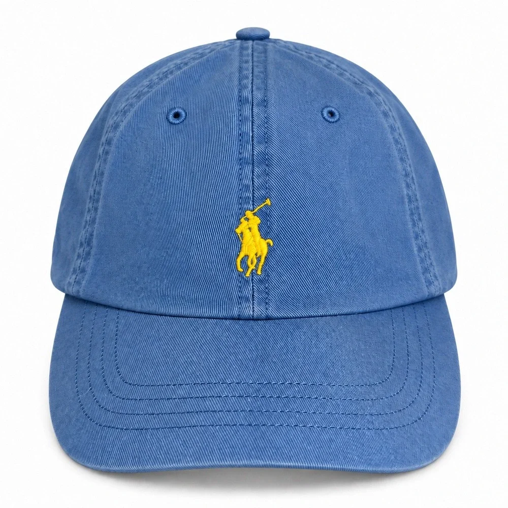 Polo Ralph Lauren Baseball Cap Blue Yellow Pony Logo Adjustable Cotton Hat Strap